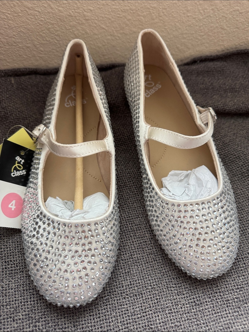Girls' Silver Rhinestone Strap Dress Flats 💎